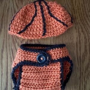 Newborn knitted basketball hat and diaper cover
